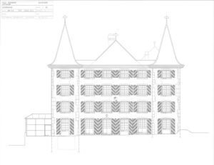 Plandarstellung der Südfassade des Königshofs